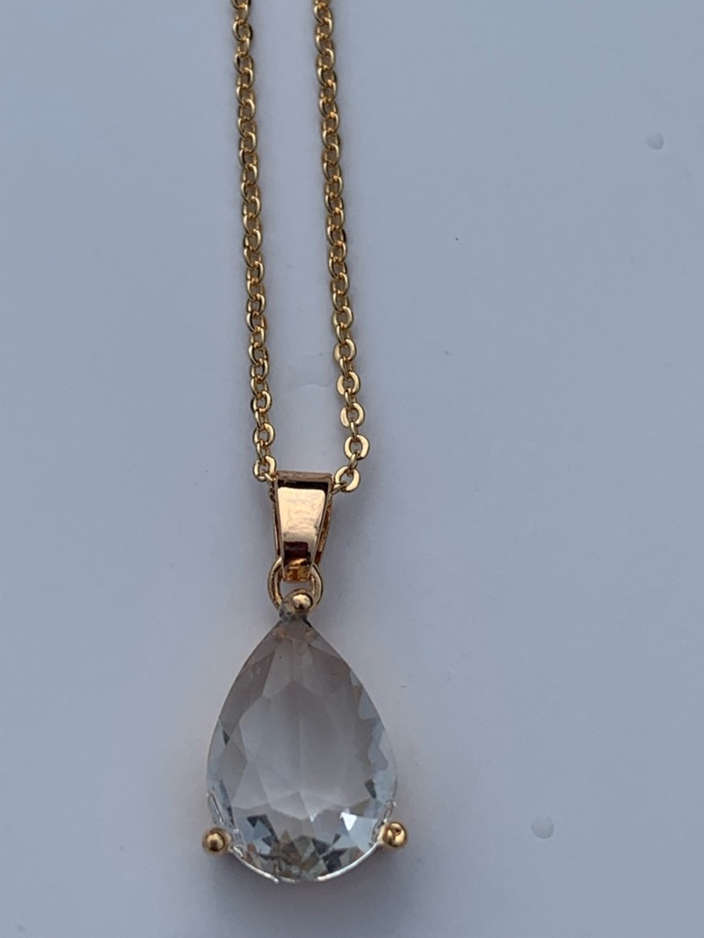 14k Gold Plated Teardrop Clear CZ Pendant Necklace - Women Jewelry